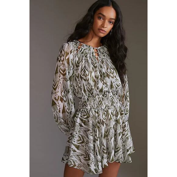 MISA Los Angeles Mercy Boho Flowy Geo Printed Mini Dress Smock Waist NWT S $390 - Picture 1 of 8